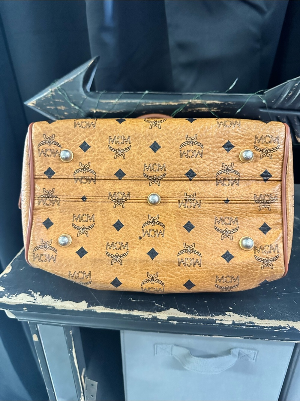 MCM Cognac Coated Canvas Monogram Satchel with Gold Hardware - Picture 2 of 6